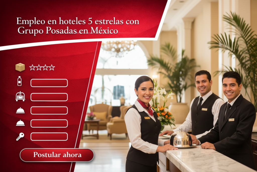"Empleo en hoteles 5 estrellas con Grupo Posadas en México, https://mx.indeed.com/jobs?q=grupo+posadas",